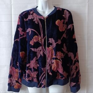 Stitch Fix Sweet Rain Floral Burnout Velvet Bomber Jacket XL